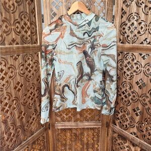 Green and brown swirl mesh shirt